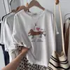 Camiseta soltinha de manga curta com gola redonda e estampa de Dachshund de desenho animado para mulheres, top soltinho de verão com design estiloso, camiseta de estilo fino