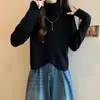 Suéter de Punto con Cuello Redondo y Cuello Medio-Alto Otoño e Invierno Camisa Base 2025 Nuevo Elegante Top con Dobladillo Asimétrico