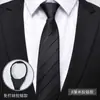 Corbata para Hombre Cremallera Azul Negocio Profesional Vestir Nudo Libre Moda Novio Boda Boda Banda de Mano Rayada Negra