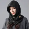 Gorro Pasamontañas para Mujer, Nuevo Estilo Otoño e Invierno, Calentador de Cuello Integrado, Gorro de Punto con Botones, Gorro de Punto a Prueba de Viento para Ciclismo, Moderno