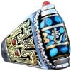 Anillo de Dzi de Nueve Ojos Estilo Tibetano para Hombres y Mujeres Patrón Dapeng de Becerro Anillo Retro Índice con Mantra de Seis Caracteres