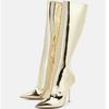 Botas de couro espelhado estilo europeu e americano novas bico fino cor sólida zíper lateral salto super alto sexy botas de moda passarela botas femininas