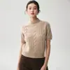 Suéter de punto de ochos de cachemira simple y retro de manga corta y cuello alto para mujer, nueva colección de otoño 2026, top entallador de manga corta