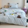 Algodão Puro Algodão Lavado Coração de Menina Ponto de Onda Bola de Pelo Capa de Edredom Roupa de Cama Infantil Conjunto de Quatro Peças Lençol de Desenho Animado 1,2m