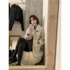 Los tamaños se han actualizado. Abrigo mullido estilo coreano para mujer, otoño e invierno, corte holgado, de longitud media, con cuello de solapa y botones de un solo botón