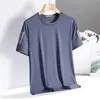 Camiseta de seda helada de verano para hombre, cuello redondo, secado rápido, manga corta, fina, transpirable, top de media manga, deportivo para hombre, moderno, corte holgado