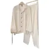 26 Pijama de Seda Helada para Pareja de Hilo Dorado y Plateado de Venta Caliente en Primavera Rayado Color Sólido Conjunto de Pijama Fresco de Alta Gama para Pareja