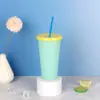 Taza de Plástico Simple de Color Sólido, Taza con Popote de Gran Capacidad que Cambia de Color Sensible a la Temperatura, Taza de Agua para Bebidas de Té con Leche, Hotel, Restaurante
