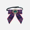 Estilo College Britânico Retro Xadrez Gravata Borboleta Unissex Strass Decorado Colarinho de Camisa JK Acessório