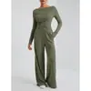 Comércio Exterior Europeu e Americano Transfronteiriço Outono e Inverno 2025 Casual Cor Pura Gola Alta Malha Manga Longa Conjunto Calça Larga Feminina Conjunto de Duas Peças
