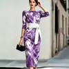 Vestido Justo de Manga Três Quartos com Estampa Fluida, Decote Canoa, Amarração na Cintura, Feminino, Fronteira da Amazônia, 2026