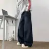 Calça Jeans Wide Leg Lavada Azul Escuro para Homens na Primavera e Outono Baggy Tendência Marca Solta Casual Versátil Desgastada Reta