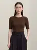 ¡Camiseta de punto de manga media! Top elegante de punto fino de manga corta con cuello redondo, sin costuras, 48 unidades, para mujer, Otoño temprano 26 H081406
