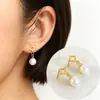Brincos Geométricos Retrô Franceses para Mulheres, Brincos de Tarraxa Quadrados com Pérolas de Design Nicho, Brincos de Temperamento de Luxo Leve, Estilo Europeu e Americano da Moda