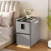 Mesita de noche inteligente, multifuncional, de alta gama, sin instalación, con regleta, cerradura de contraseña, carga inalámbrica, mesita de noche de cuero para dormitorio