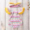 Verano Nuevo Bebé Niña Manga Volante Sandía Moda Espalda Cruzada Camiseta Sombrero Mameluco Estampado Infantil Ropa para Niños
