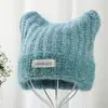 Bonito Gorro de Punto con Orejas de Gato para Mujer en Otoño e Invierno, Circunferencia de Cabeza Grande, Gorro Pequeño de Lana, Engrosado Cálido para Proteger los Oídos, Gorro para el Frío