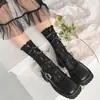 Calcetines Dulces de Encaje para Mujer con Lazos Florales, Calcetines Finos de Pantorrilla para Primavera y Verano, Calcetines Holgados de Media Pantorrilla Estilo Ballet Lolita