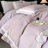 Conjunto de Roupa de Cama de Seda Lavável Quatro Peças Seda Gelada Sensação de Dormir Nu Roupa de Cama Bordado Tencel Capa de Edredom Lençol Lençol com Elástico Estilo para Três Estações