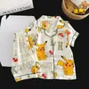 Pijama Popular Fofo de Personagem Estrela de Desenho Animado para Meninas, Manga Curta de Verão Novo Algodão Nuvem Listrado Conjunto de Roupa de Casa Atacado