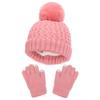 Fábrica Autorizada de Marca Set de Dos Piezas de Gorro de Punto de Color Puro y Guantes para Niños con Pompon de Peluche
