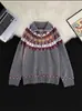 Cardigan de Tricô Jacquard Fair Isle com Zíper Masculino Outono e Inverno Vintage Casal Americano Retrô Tricô Solto