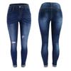 2022 Transfronteiriço Europeu e Americano Alta Elasticidade Cintura Baixa Justo Sexy Rasgado Franja Flip-Up Calças Jeans Femininas Azuis
