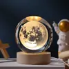 Bola de Cristal Galaxia Creativa Transfronteriza Grabada con Láser 3D Luz Nocturna Luminosa Adorno de Escritorio Base de Madera Regalo de Cumpleaños