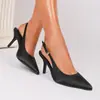 Para Sandalias de Tacón Alto de Mismo Estilo con Punta Fina, Espalda Descubierta, Tacón Delgado, Decoración de Hebilla Metálica, Zapatos de Mujer de Moda