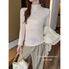 Camisa Base de Encaje Oreja de Madera Otoño 2026, Cuello Semi Alto, Temperamento Sexy, Manga Larga, Top Versátil de Moda para Mujer