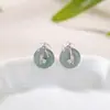 Yuebao Joias Prata Esterlina S925 Jadeíta Azul Redonda Folha de Bambu Fivela da Paz Brincos Simples e Elegantes Atacado