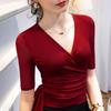 Top de Malla con Tiras Borde de Hongo Verano 2024 Nuevo Estilo Cruzado Cuello V Grande Camisa Base de Malla Estilo Occidental Camisa Pequeña