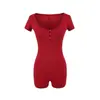 Mono Ajustado Sexy de Estilo Americano para Chica Picante con Escote en U Amplio y Mangas Cortas 2026 Primavera/Verano Nuevo Mono Ajustado de Botones al Frente