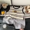 Conjunto de Colete para Crianças 2026 Algodão Puro Meninos Listrado Verão Solto Antibacteriano Shorts Modernos Roupas de Bebê Classe A