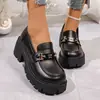 Comercio Electrónico Transfronterizo 2026 Nuevo Otoño Zapatos Pequeños de Cuero para Mujer Estilo Británico Zapatos de Vestir Versátiles Zapatos de Plataforma de Tacón Grueso Mocasines para Mujer