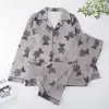 Pijama Masculino Primavera e Outono Seda de Leite Cinza Estampa de Robô Cardigan Solto Fino Roupa de Casa Xiyin Promoção