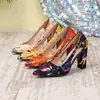 228-155Dx Comércio Exterior Transfronteiriço Sapatos de Salto Alto Boca Rasa Estilo Europeu e Americano Feminino Estampado Bico Fino Salto Bloco Tamanho Grande 43