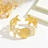 Pulseira Aberta de Aço Inoxidável Estrela-do-Mar com Gotejamento de Óleo Estilo Europeu e Americano, Pulseira de Luxo Leve Ins de Alta Qualidade, Joia com Design Único de Nicho