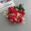 Ramo de Rosas Simuladas para Decorar la Sala de Estar y los Muebles del Hogar, Arreglos de Boda, Flores Artificiales, Venta al por Mayor de Fabricantes