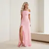 Vestido Básico Ajustado de Malla Elegante de Verano Estilo Americano Ins con un Hombro, Dobladillo Fruncido y Abertura Adelgazante Espalda Descubierta