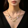 Colar transfronteiriço de estilo oceânico de camada dupla europeu e americano para mulheres, com estrelas-do-mar, conchas e pérolas, adequado para férias