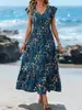 Vestido Largo Floral para Mujer de Vacaciones de Verano en la Costa, Vestido Estampado de Cuello en V, Vestido de Playa Estilo Europeo y Americano, Ropa de Mujer de Moda Nueva
