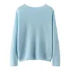 Suéter Feminino de Cashmere com Manga Longa, Nova Moda, Quente, Versátil, Elegante, Cor Sólida, Gola Redonda, Proteção contra o Frio