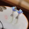 Brincos de tarracha Magnólia gota d'água azul femininos esmaltados estilo étnico chinês antigo vintage joia de orelha elegante clássica