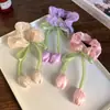 Cinta de tulipán estilo coreano para el pelo, aro para el pelo de intestino grueso, banda de goma para el pelo de alta gama para mujer, elegante tocado con flores y cola de caballo.