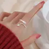 Anillo Nuevo de Plata 925 de Moda para Mujer, Simple y Versátil, Apilable, Anillo Abierto Ajustable, Anillo para Dedo Índice Estilo Ins de Celebridad de Internet