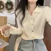 Cardigã de malha com gola polo para mulheres, novo estilo outono e inverno, suéter de base, macio e aconchegante, top slim fit, peça externa para primavera