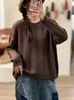 Suéter Pulóver de Punto Trenzado Hueco de Cuello Redondo Nuevo Otoño/Invierno 2026, Top de Punto Holgado de Manga Larga de Color Sólido para Mujer