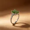 Anillo de Plata S925 de Moda para Viajes con Jade Hetian, Diseño Abierto Ajustable para Mujer