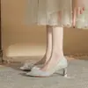 Jin Jin CH60-59 zapatos de boda de tacón grueso de punta bajos para mujer 2024 nuevos zapatos de capa única primavera y otoño zapatos de novia tacones altos para mujer